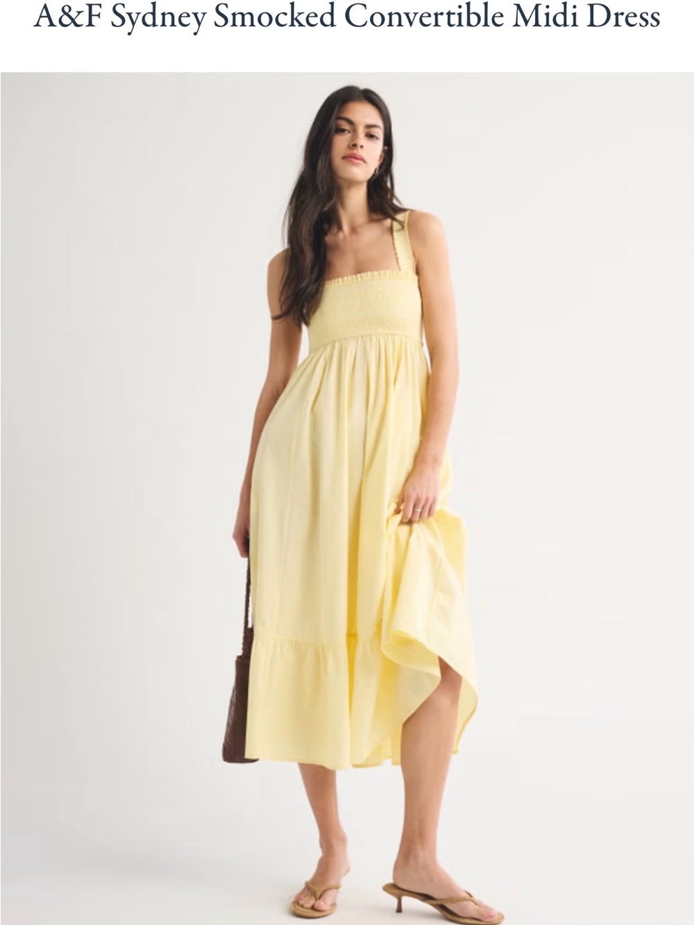 Abercrombie & Fitch Yellow Smocked Midi Dress